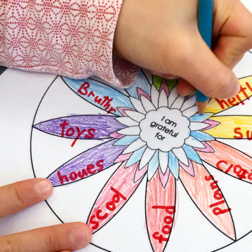 Child doing mindfulness activity in classroom